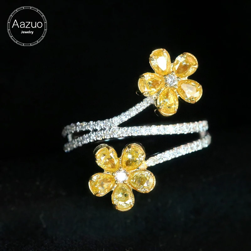 

Aazuo High Quality Real Yellow Diamond 1.35ct 18K White Gold Flower shape Ring Upscale Trendy Senior Party Fine Jewelry Hot Sell