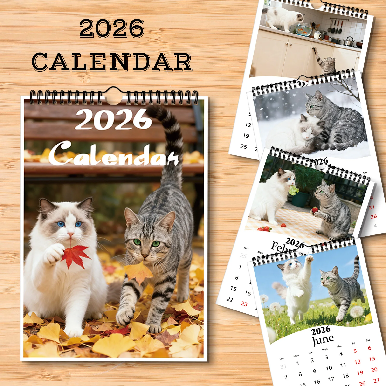 Calendrier sur le thème du chat 2026, adapté à la visualisation des dates et à la décoration quotidienne, fait un cadeau mignon sur le thème des animaux de compagnie, 1 pièce