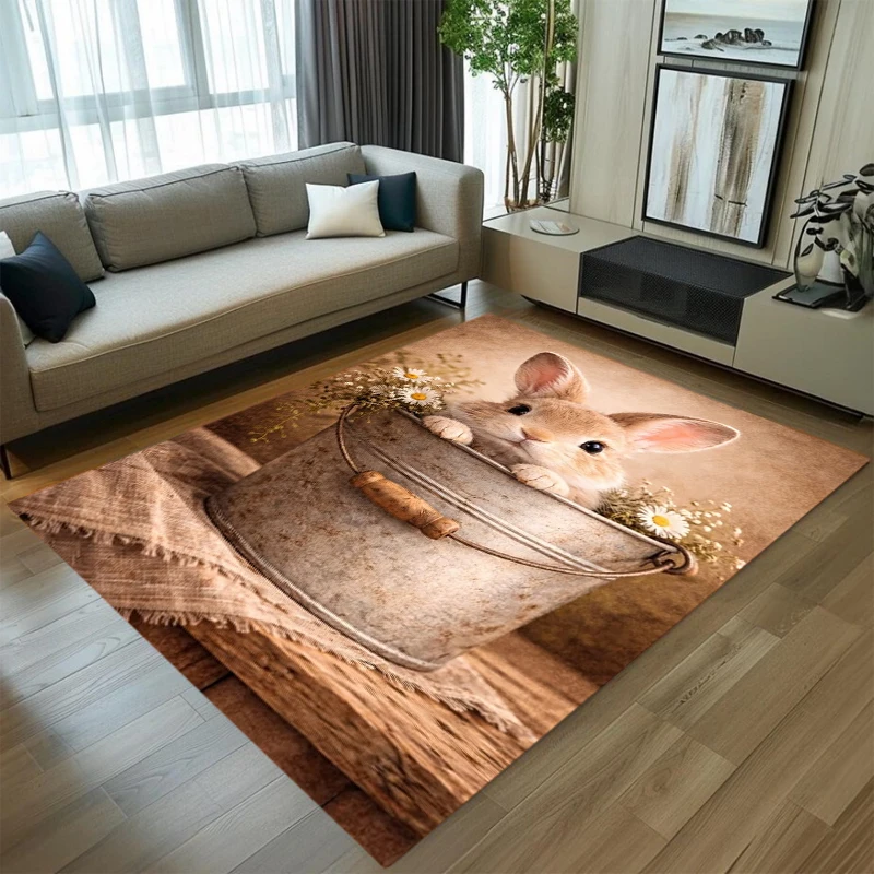 Modern Carpet Mat Rug Home Decoration - Cute Rabbit Pattern Soft Floor Mat, Non-Slip Living Room Area Rug with Large Carpet