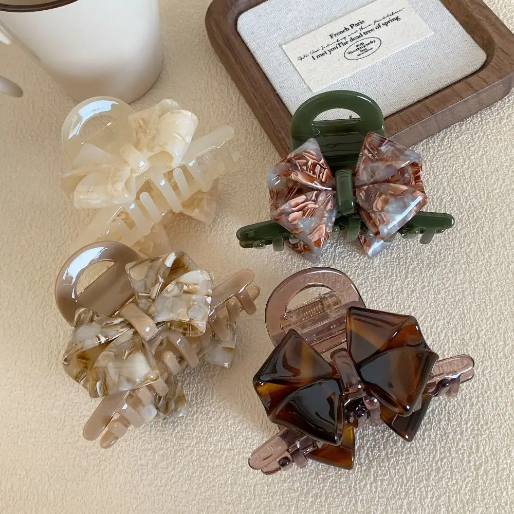 

Creative Jelly Retro Bow Acetate Hair Claw Hairpin Hair Clip Solid Color Shark Clip Geometry Headwear Shark Clip Streetwear