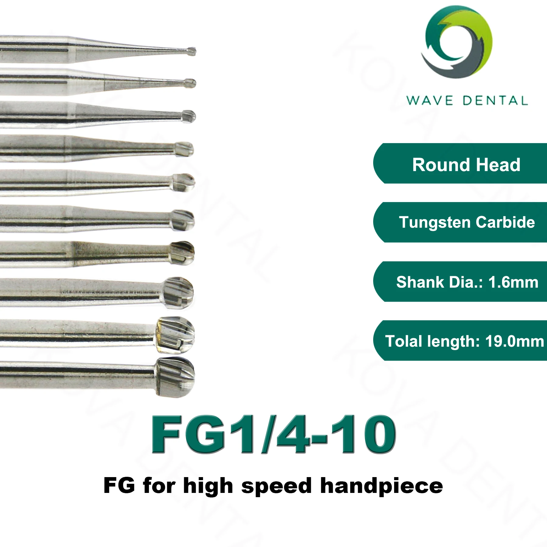 WAVE Dental Burs Tungsten Carbide Strawberries Dental Cutters Round Ball Head FG For High Speed Handpiece Dia1.6mm Dentistry Lab