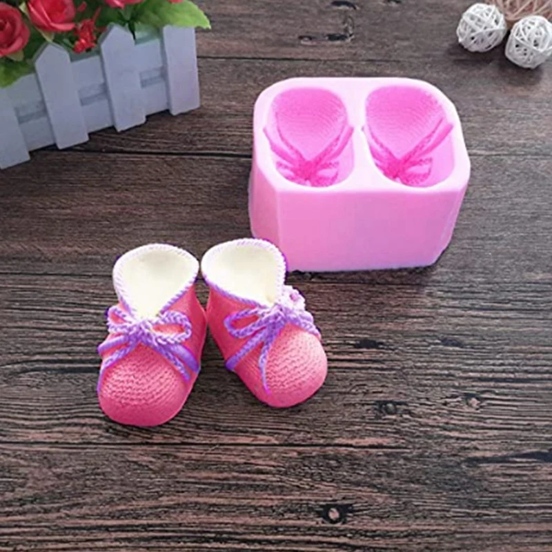 1 Piece Baby Bootie Silicone Fondant Mold Knitted Baby Shoes Cake Decorating Tools Pink