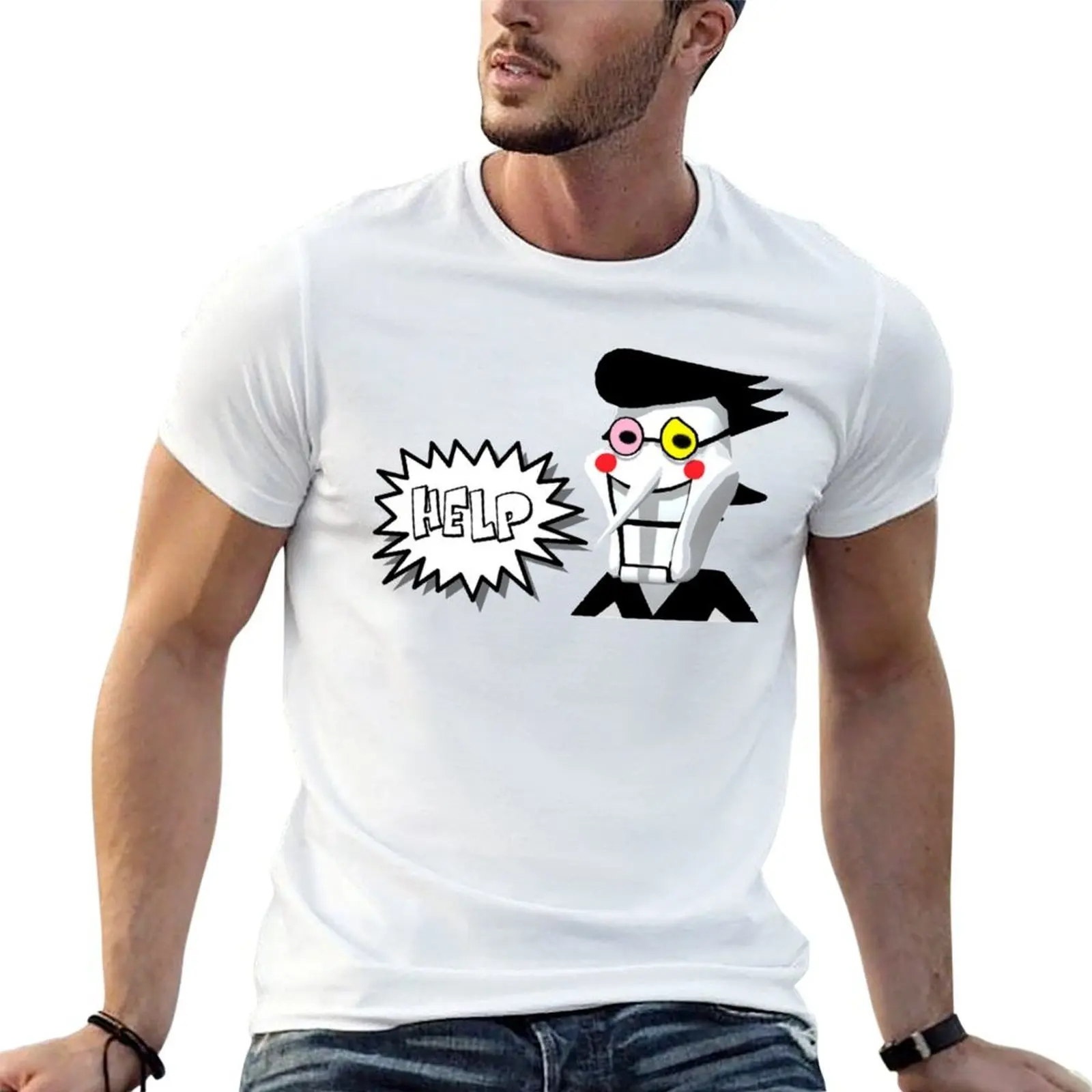 

t man Say Help for t for t men anime shirts T_Shirt shirt man for T-Shirt Spamton man shirts