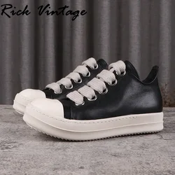 Rick Vintage Men Jumbo Laces Casual Shoes Real Leather Flats Low Top Black Sneakers Women Luxury Round Toe Flats Designer Unisx