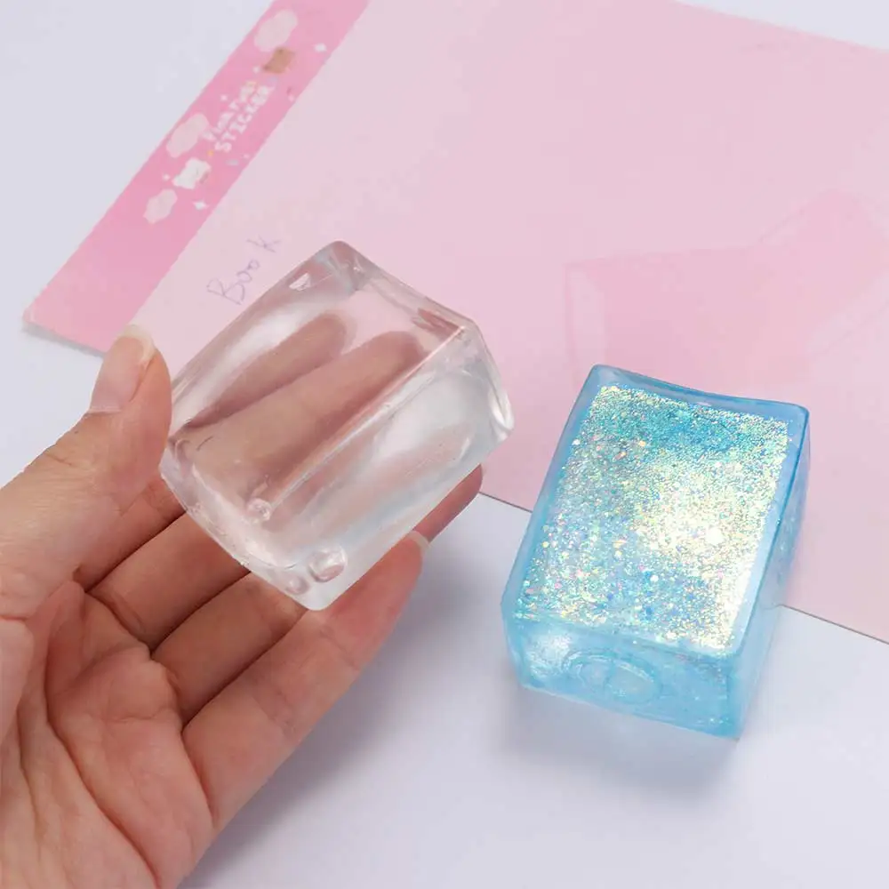 Polar Light Transparent Cube Fidget Mochi Ice Block Glitter Colorful Simulated Tofu Fidget Small Ice Cubes TPR Block