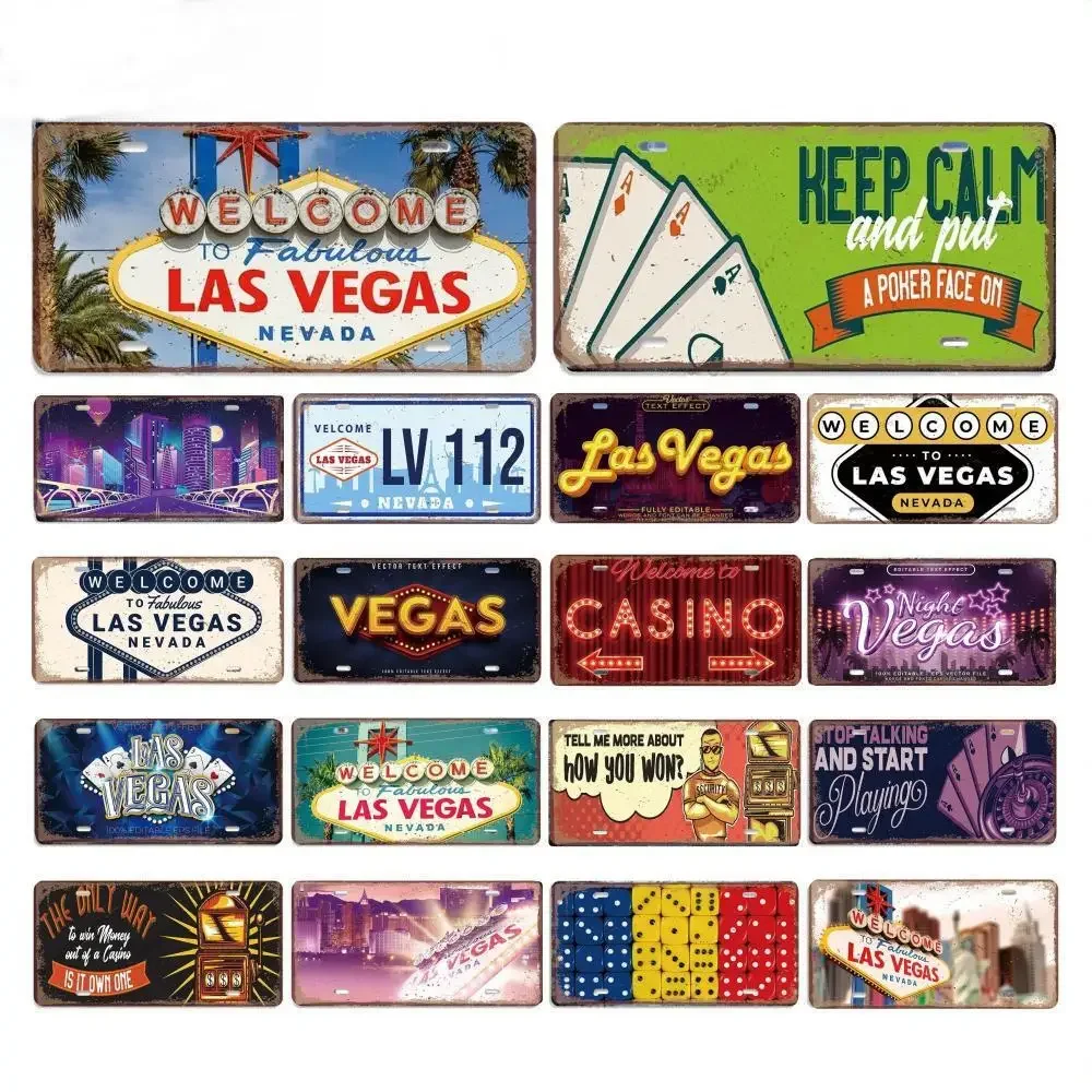 Vintage Las Vegas License Plate Metal Sign Nevada Poker Night Poster Metal Plaque For Car Garage Club Man Cave Bar Wall Decor