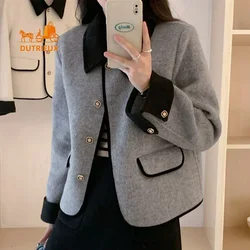 High-end Double-faced Wool Coat for Women, New Elegant 100% Cashmere Coat for Winter, Short Lapel Loose-fitting Jacket for Party