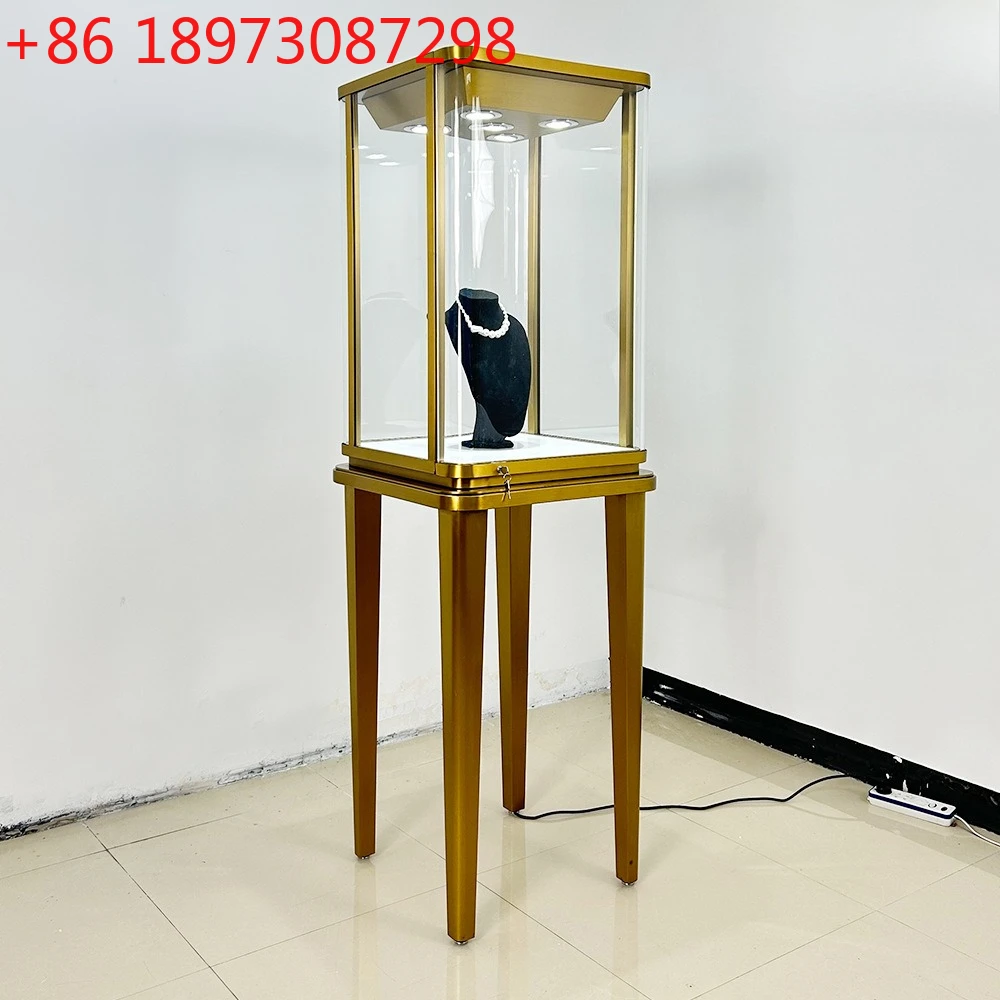 High-end luxury store jewelry display cabinet custom stainless steel hot bending glass high cabinet gem jadeite watch display c