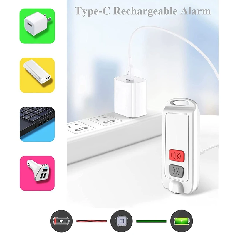 FFYY-حبل إنذار شخصي آمن سلسلة مفاتيح صغيرة للدفاع عن النفس 130DB أجهزة إنذار أمنية مع مشاعل LED للنساء