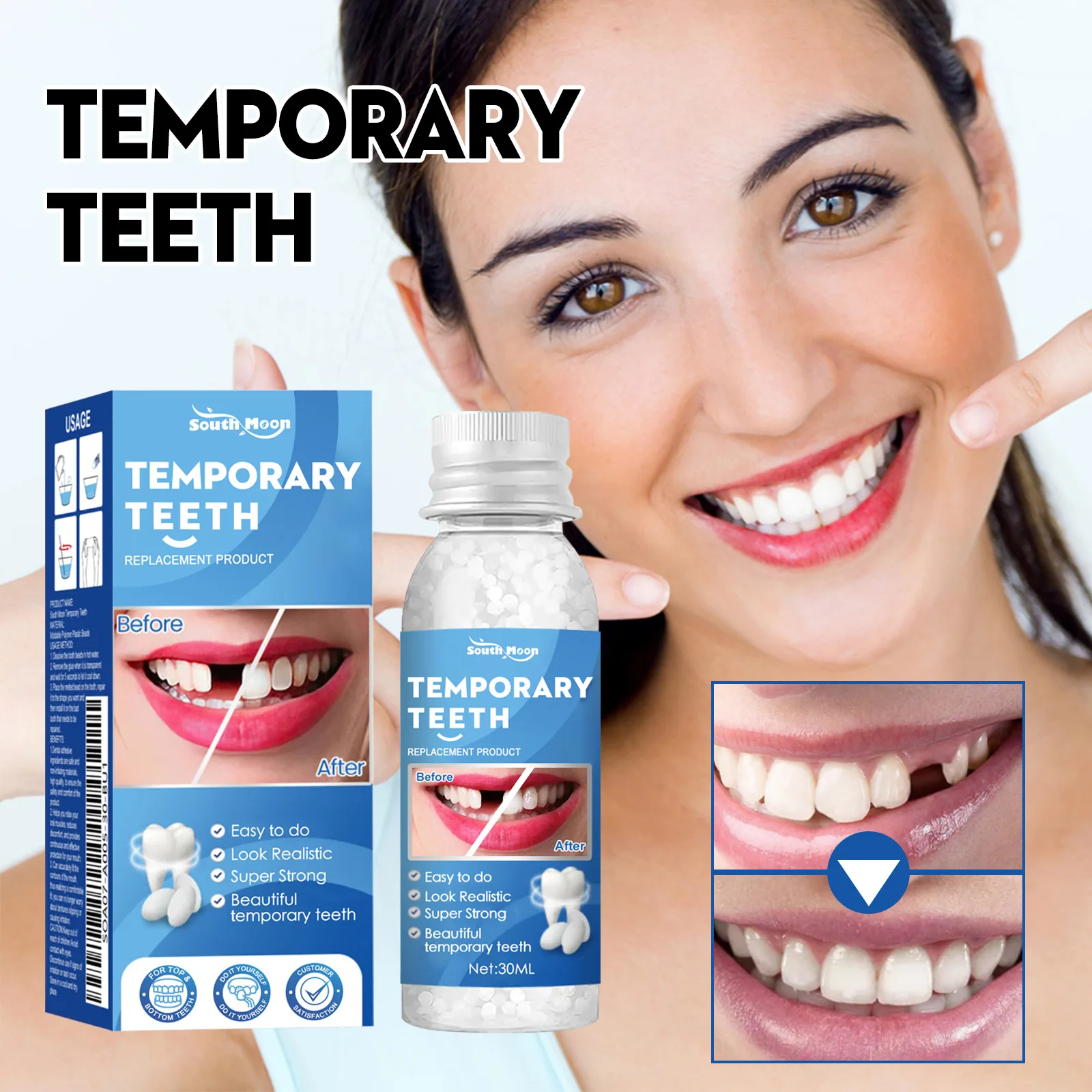 Pegamento temporal de resina para reparación de dientes, relleno de huecos de dientes moldeables, pegamento sólido, reparación de dientes, pegamento para dientes falsos, suministros dentales de seguridad
