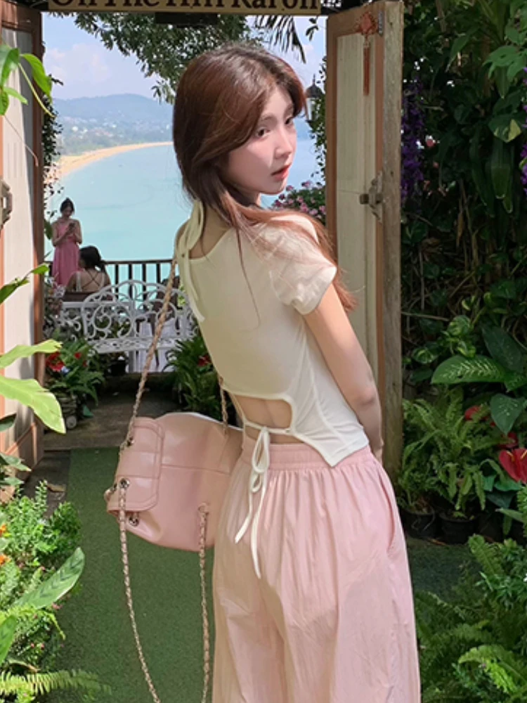 Chemisier Slim à Manches Courtes pour Femme, Vêtement Basique, Décontracté, Y2k, Élégant, Chic, Nouvelle Collection 2024