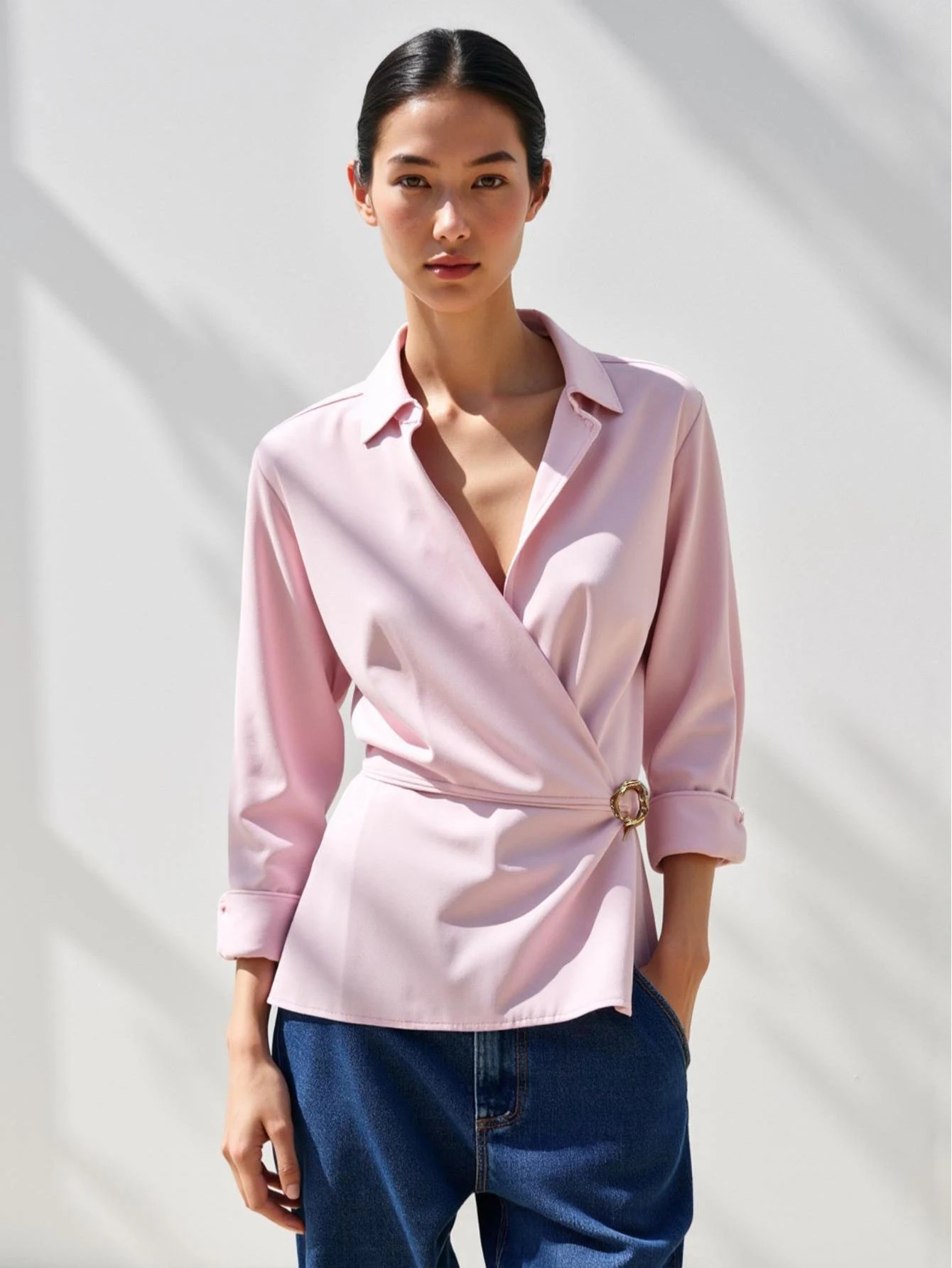 

Mia Muse Boutique Autumn Shirts 2025 Women's Elegant Plain Long Sleeve Lapel Regular Fit Office Lady Shirts