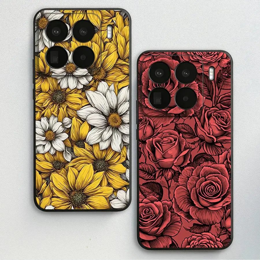 

Case for Xiaomi Mi 12X 12 14 11T 11 13 Lite 12T Pro 10T Funda Phone Cover Red Rose Line Art