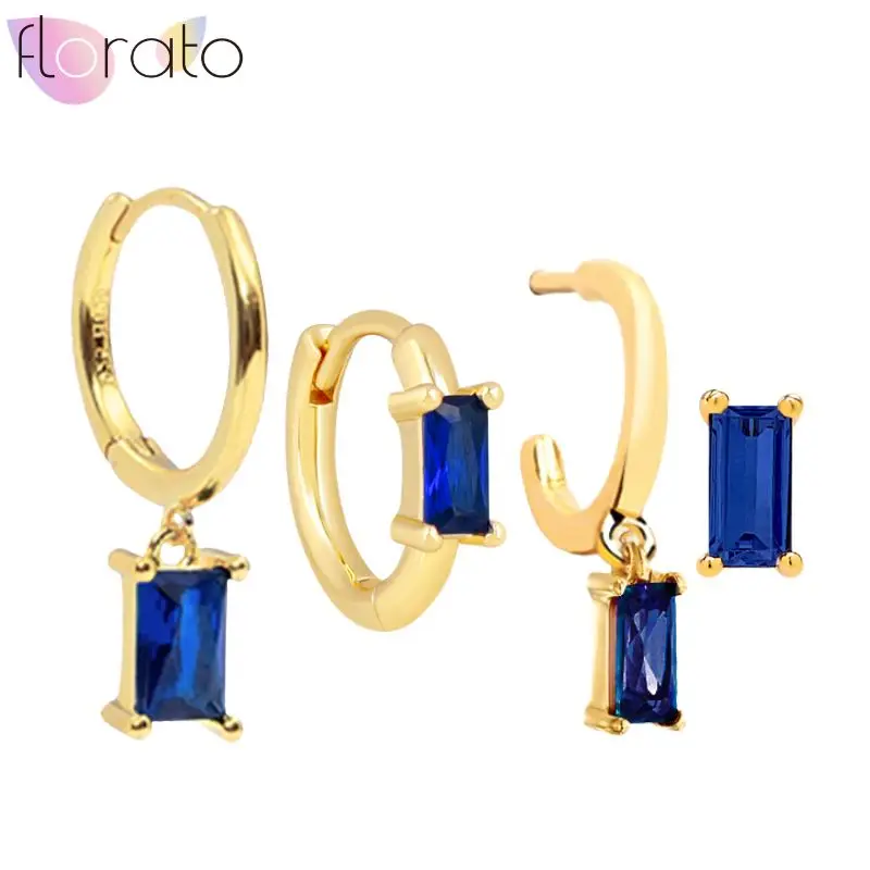 

925 Sterling Silver Needl Regular Classic Fashion Rectangular Color Zircon Earrings Women's Niche Daily Wear Earrings Jewelry