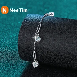 NeeTim All Moissanite Bracelets for Women s925 Sterling Silver with Gold Plated Lab Diamond Women Luxury Chain Bracelet Jewelry
