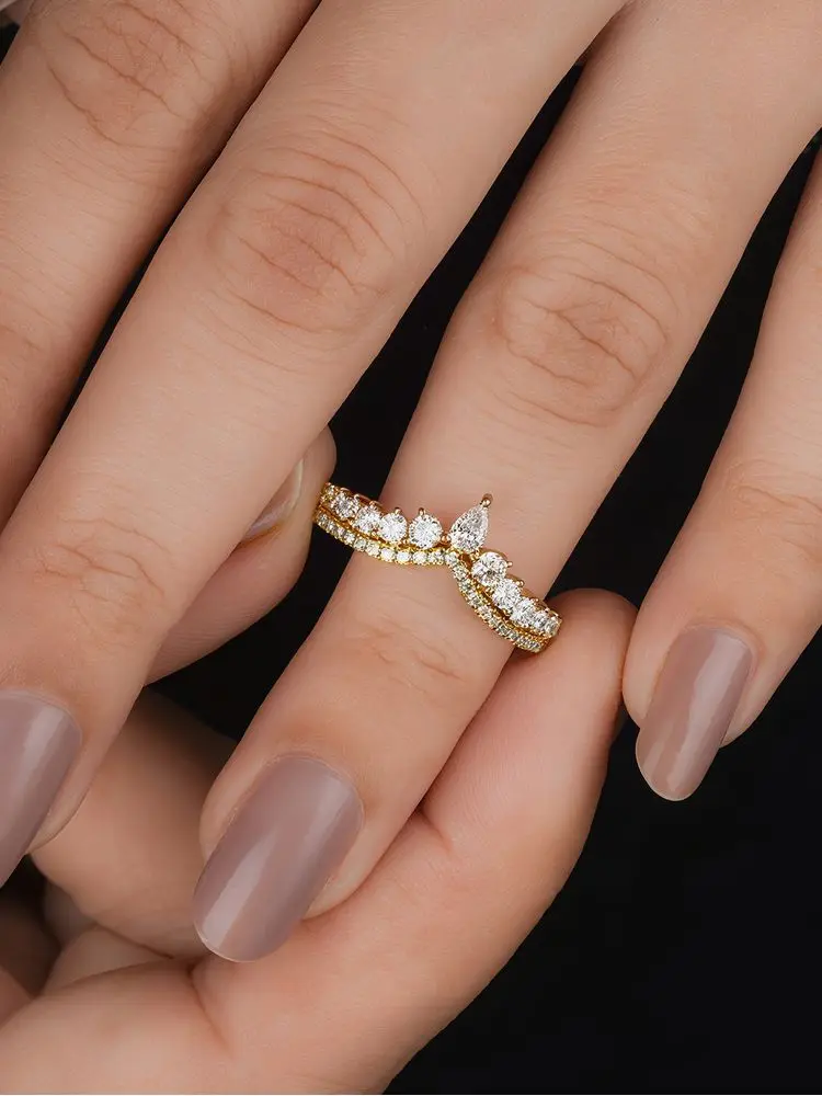 925 فضة كلاسيكي قطرة الماء جولة الزركون تاج الدائري للنساء المشاركة الزفاف الفاخرة عالية الجودة غرامة مجوهرات