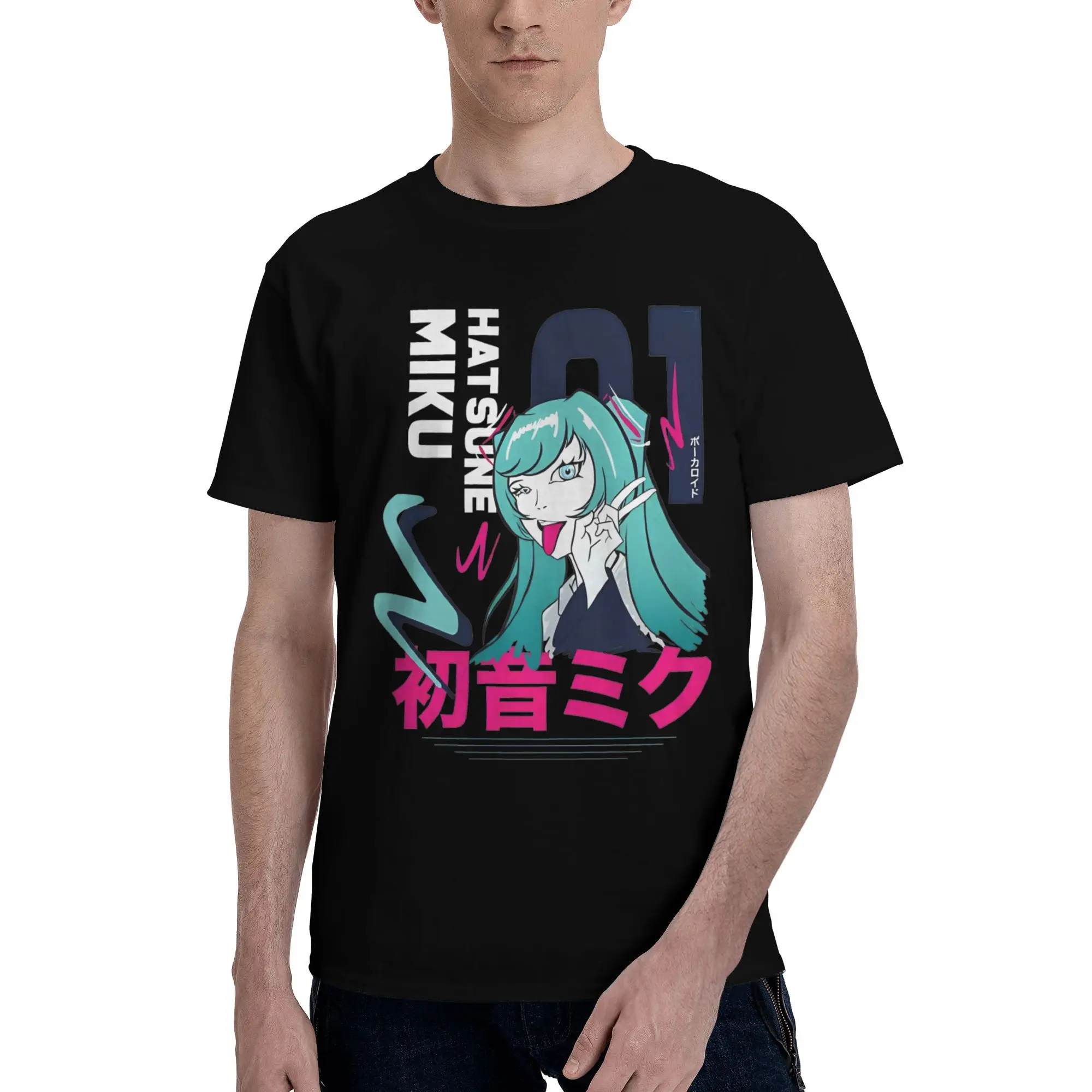 Hatsune Miku Cyberpunk Graphic Print T Shirt for Men Women  100% Cotton  Tee Shirt Clothing