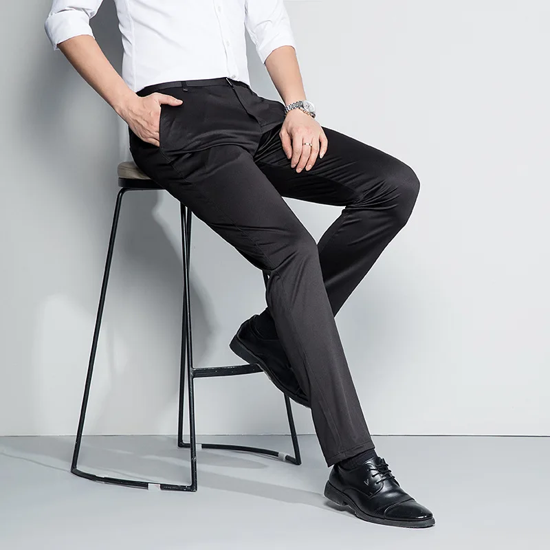 Spring Autumn Men's Casual Trousers Straight Barrel Solid Button Zipper Pocket Fashion Elegant Office Slim Fit Commuter Pants