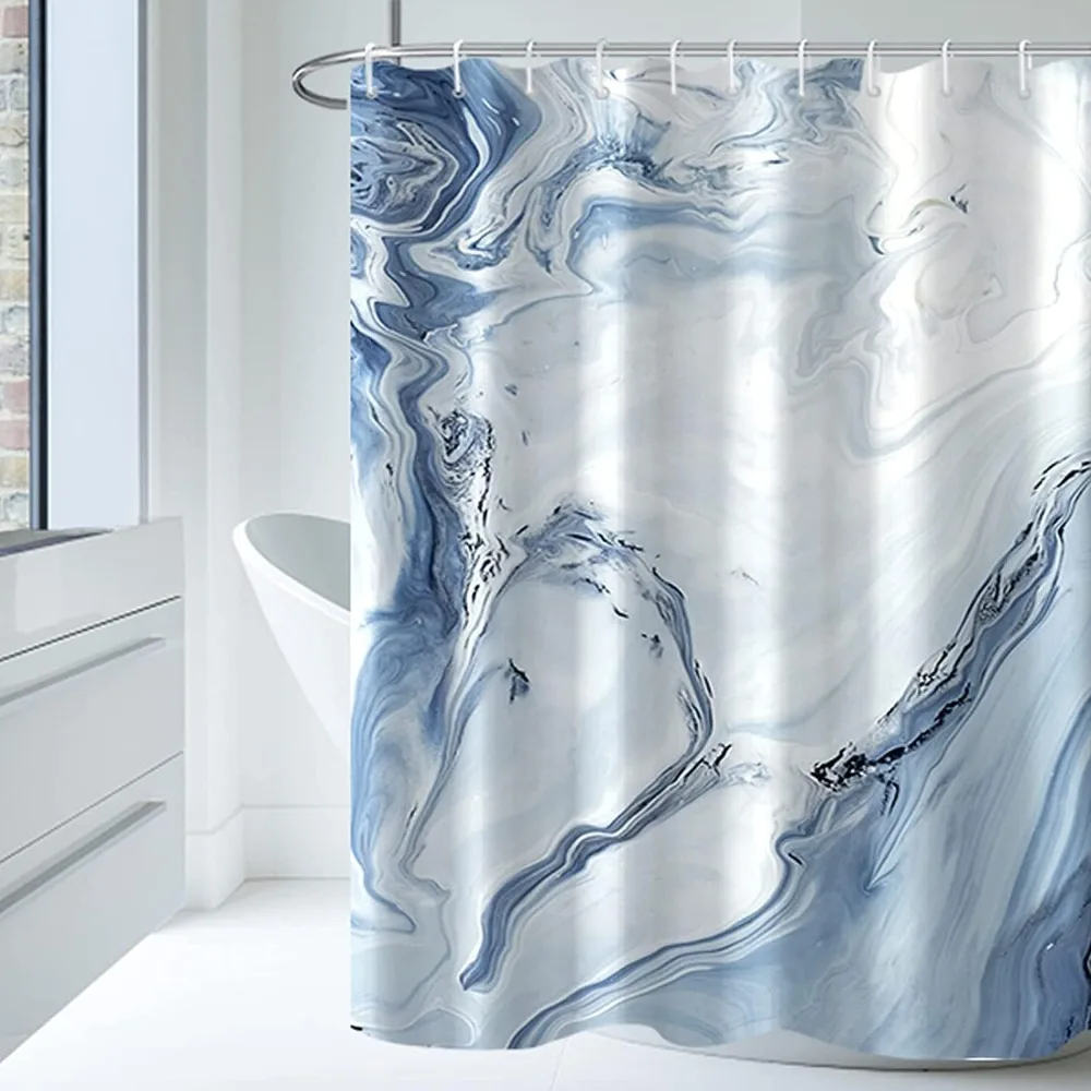 Blue Marble Shower Curtain Waterproof Shower Curtain for Bathroom Decor Printed Washable Shower Curtain with Hooks 72x72 Inch