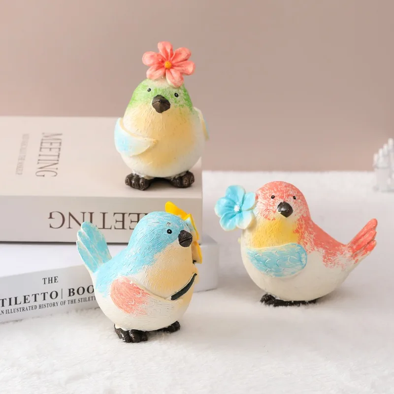Outdoor Garden Yard Decor Flower-Holding Bird Resin Craft Figurines Ornaments Patio Landscape Decoration Home Garden Miniatures