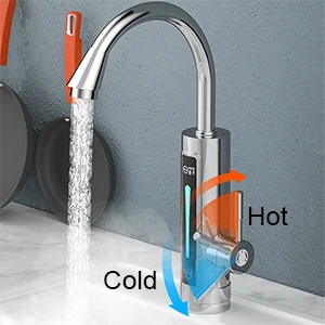 Water Tap, Fast Heating Electric Heater Faucet, Rotatable Tap Water Faucet with LED Digital Display for Kitchen Bathroom