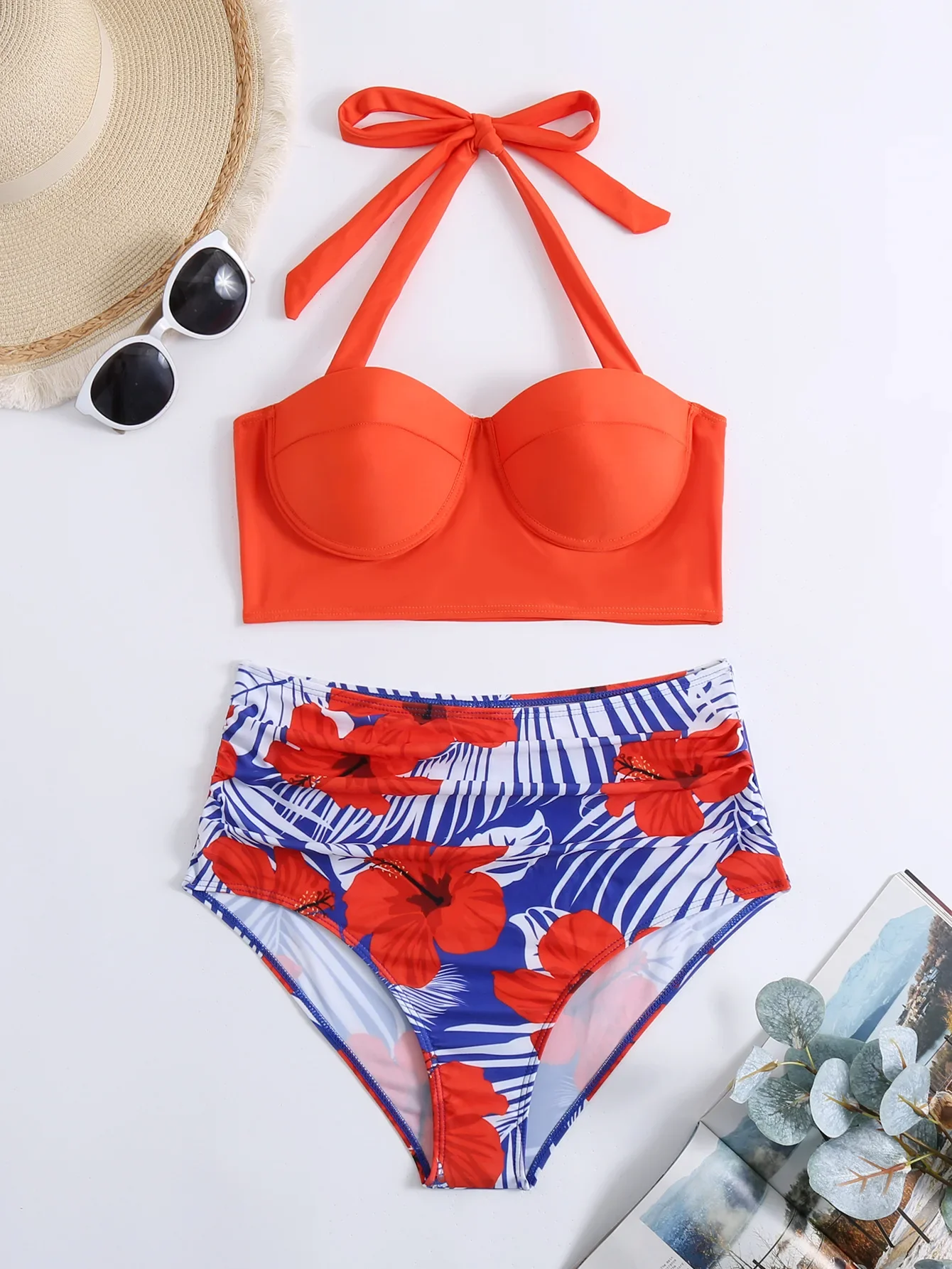 2024 push up biquinis brasileiros maiô feminino cintura alta conjunto de biquíni maiô feminino verão floral impressão beach wear