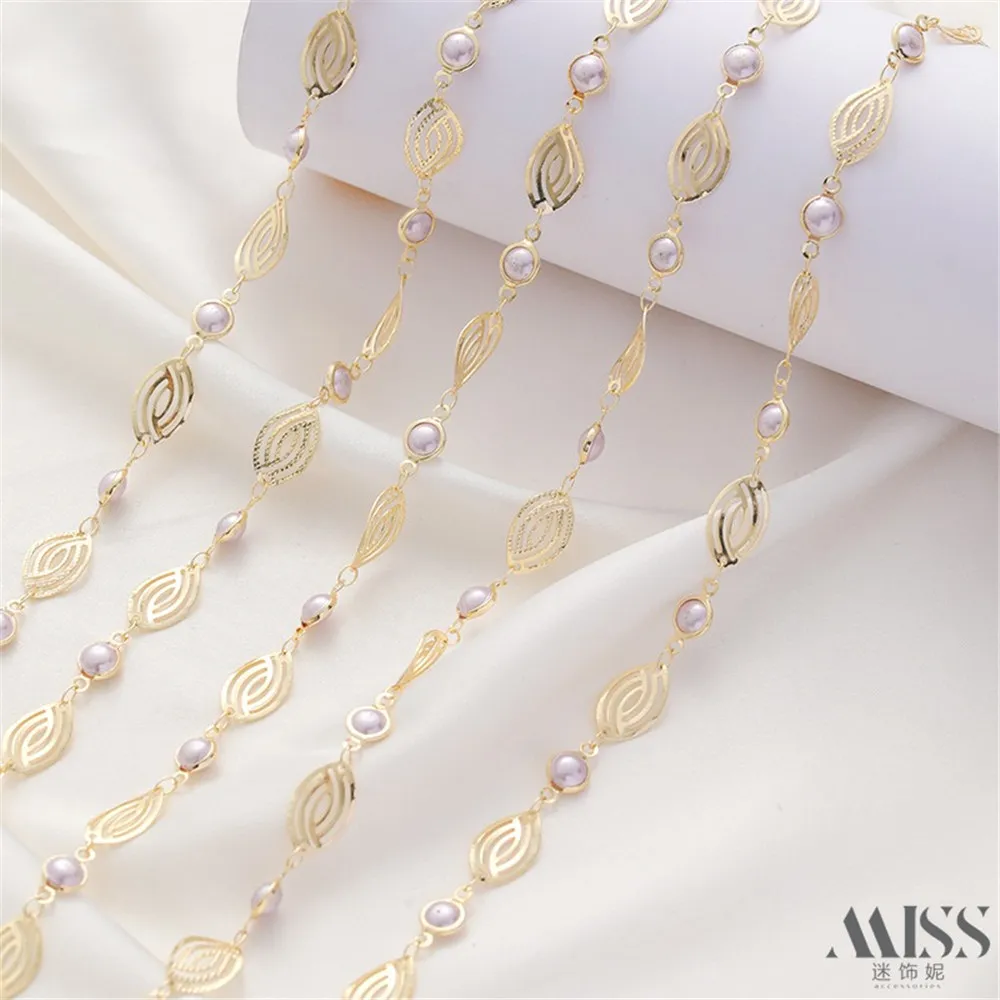 

14K Gold-wrapped Hollow Leaves with Beads Handmade Chain Loose Chain DIY Bracelet Necklace Earrings Jewelry Accessories