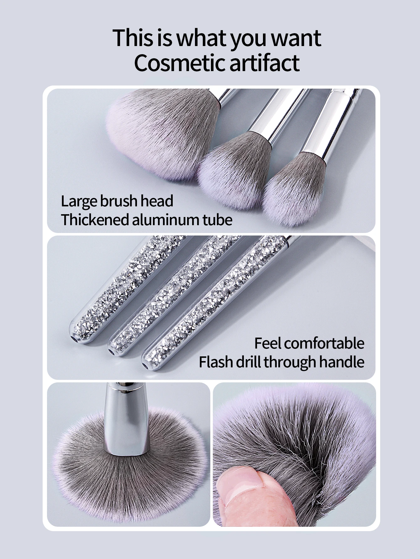 مجموعة فرش مكياج عالية المظهر مكونة من 8 قطع، بما في ذلك غطاء فرشاة بمقبض ماسي + نفخة مسحوق مثلثة + حقيبة تخزين