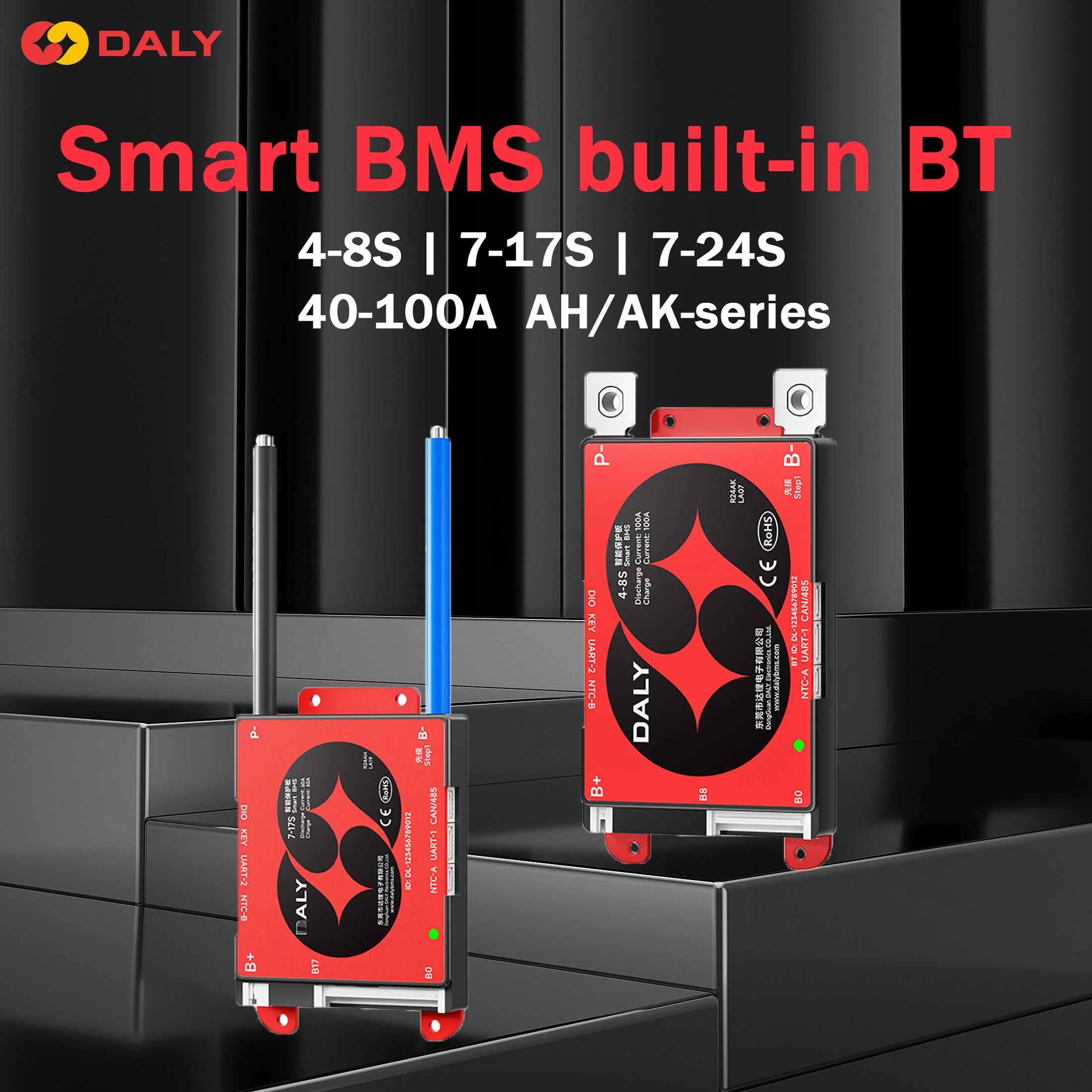 Daly Smart BMS Lifepo4 4S 6s 8S 24V 10S 36V 16S 48V 40A 60A 80A 100A Batterie Li-ion RS485 CANBUS Bluetooth BMS Scooter E-Bike