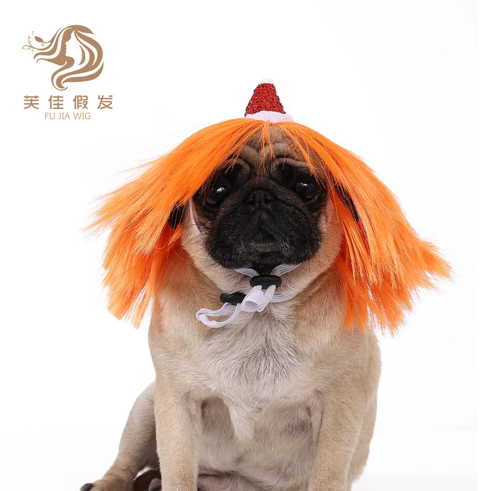 New pet orange wig cat dog supplies red Christmas hat pet accessories party hair accessories