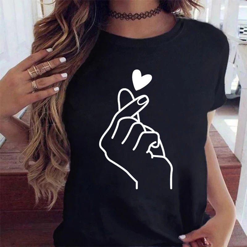 New Women T Shirt Cute Than Heart Printed T-shirt Fashion Love Heart Loose Short Sleevs Round Neck T-shirt Casual Female Tops