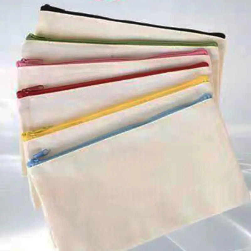 Bolsa de lona con cremallera en blanco de 7 colores, bolsas para lápices escolares, bolsa para manualidades DIY, bolsas de almacenamiento de brochas de maquillaje de lona, bolsa de regalo hecha a mano