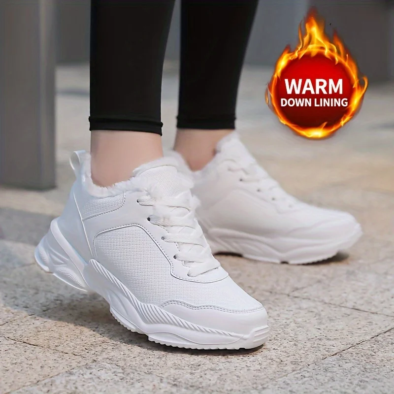 Women Lace-up Winter Faux Fur Lining Thermal Casual SneakersNon-slip Fashion Athletic Running Shoes Women Footwear