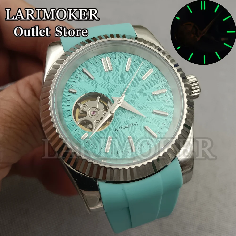 LARIMOKER 36mm/39mm NH38 Black blue green silver Dial Automatic Men Watch Waterproof Screw Crown Brush Strap Green Luminous