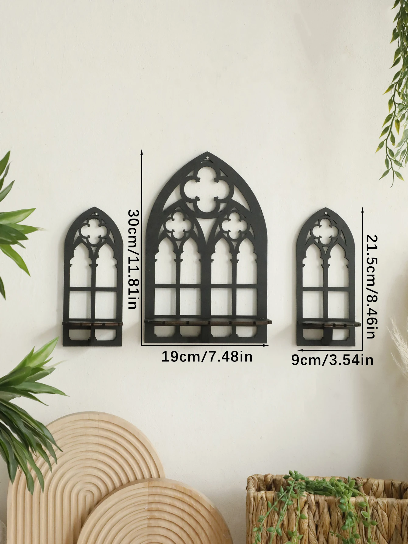 1/3Pc 고딕 나무 중공 벽 장식 벽 장식 빈티지 대성당 아치 프레임 고스 룸 장식 소박한 짜증 장식 선물