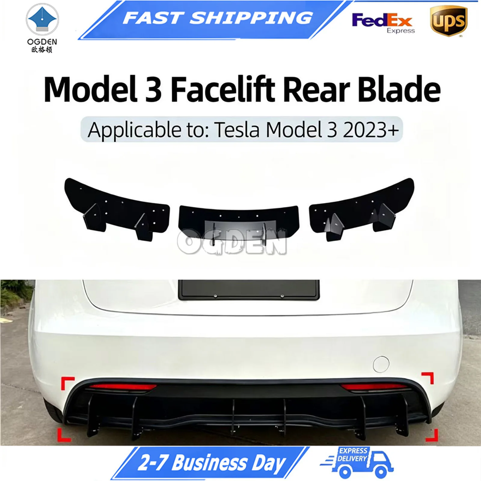 

OGDEN Rear Lip Rear Blade Spoiler Modification Parts for Tesla Model 3 Facelift 2023+