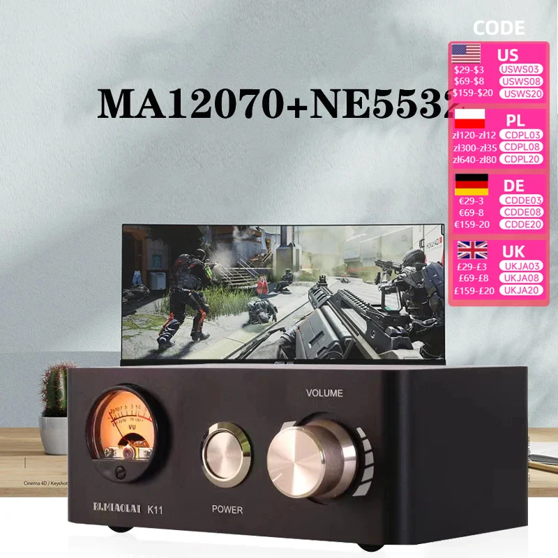 Nvarcher MA12070 HiFi Amplifier Class D  80W×2 Stereo Home High Power Audio  With VU Meter  Supply