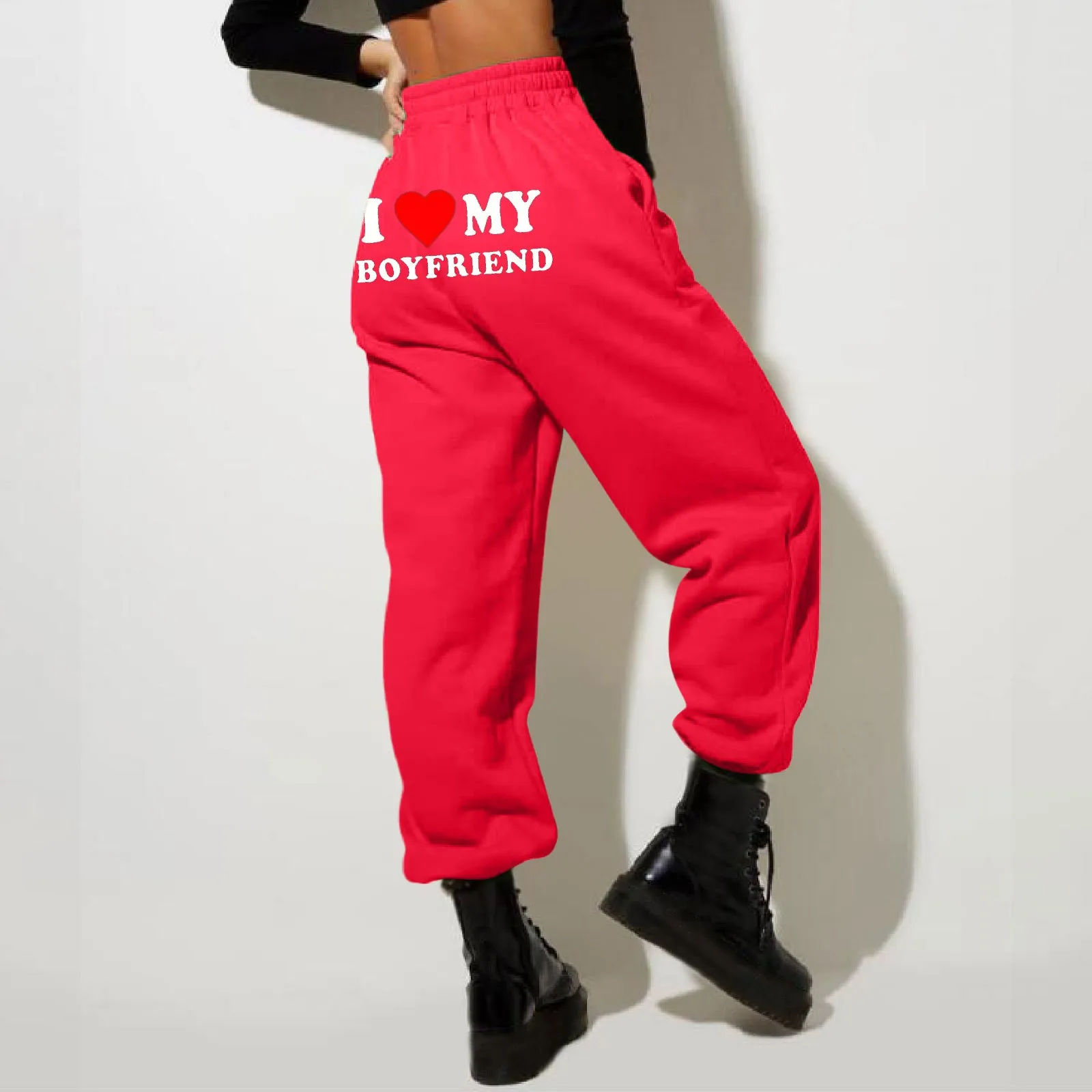 Women’S Fleece Lined Sweatpants Valentine'S Day Love My Boyfriend PrintPants Bottom Sweatpants Joggers Pants High Waisted Pants