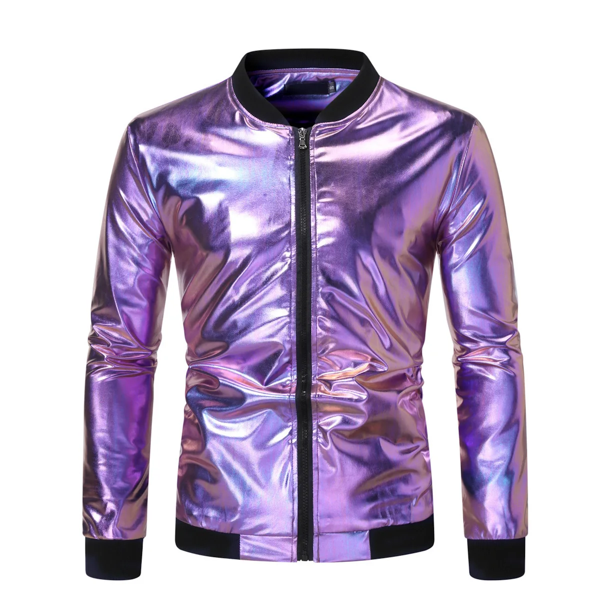 

Fashionable And Simple Stand Up Collar Jacket 2026 New Men's Hot Stamping Gold Silver Purple Colors Zipper Color Mathcing Coats
