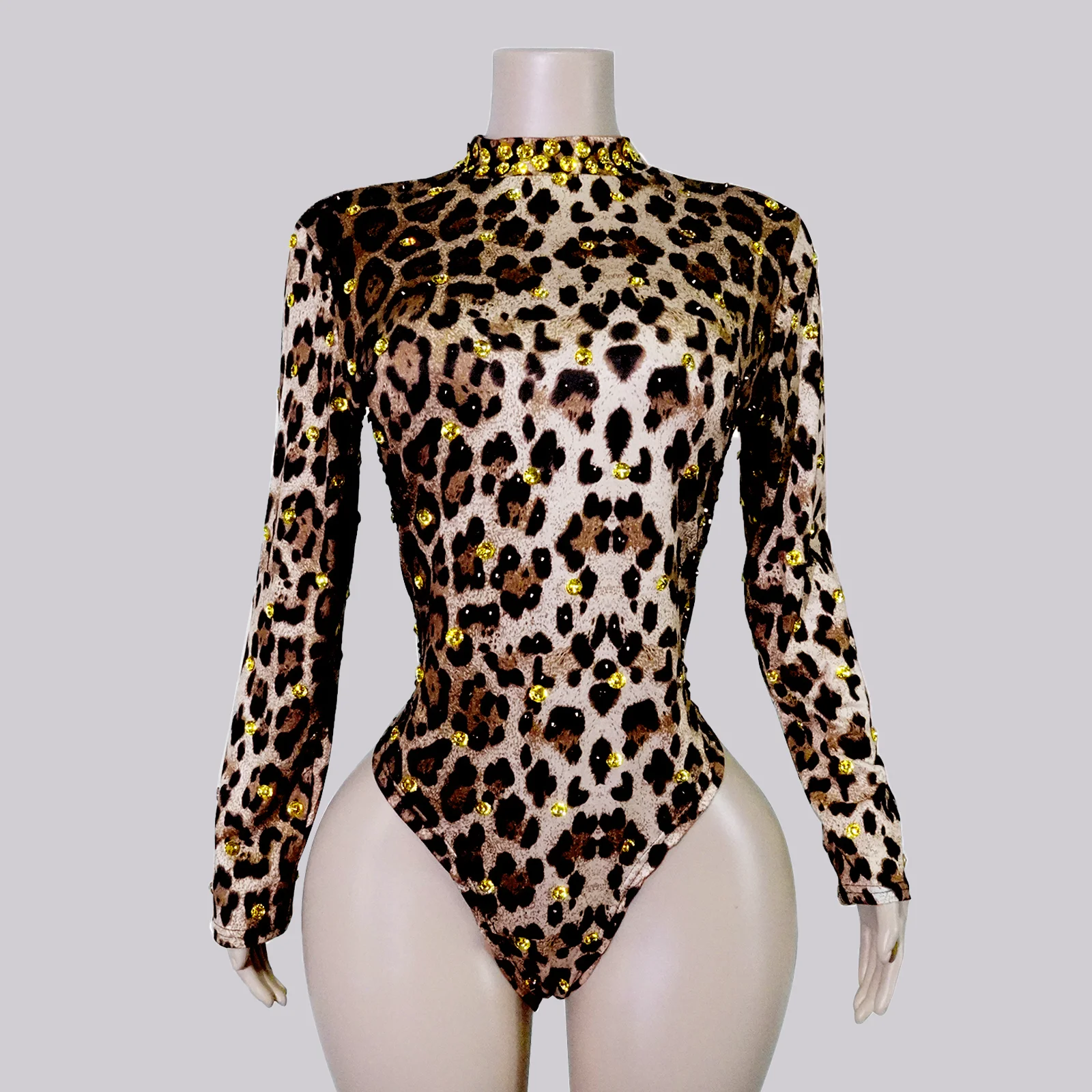 

Sexy Rhinestone brown Leopard Print Bodysuit Pole Dance Festival Birthday Costume DJ DS NightClub Showgirl Outfit Celebrate Drag