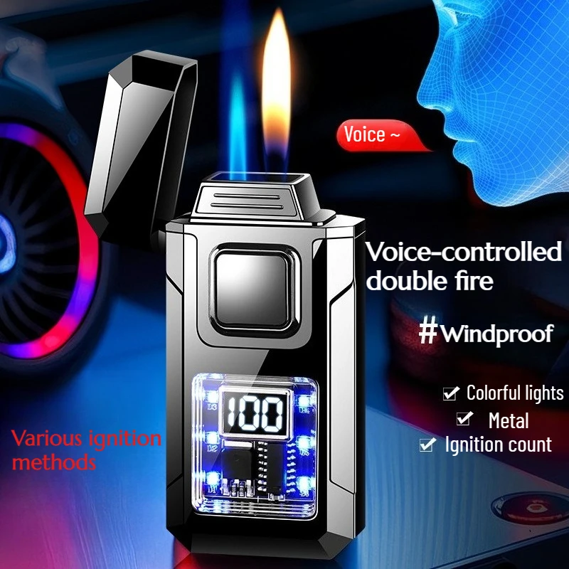 

New Voice-controlled Intelligent Ignition Flame Switch with One-click Transparent Visual Movement Inflatable Windproof Lighter