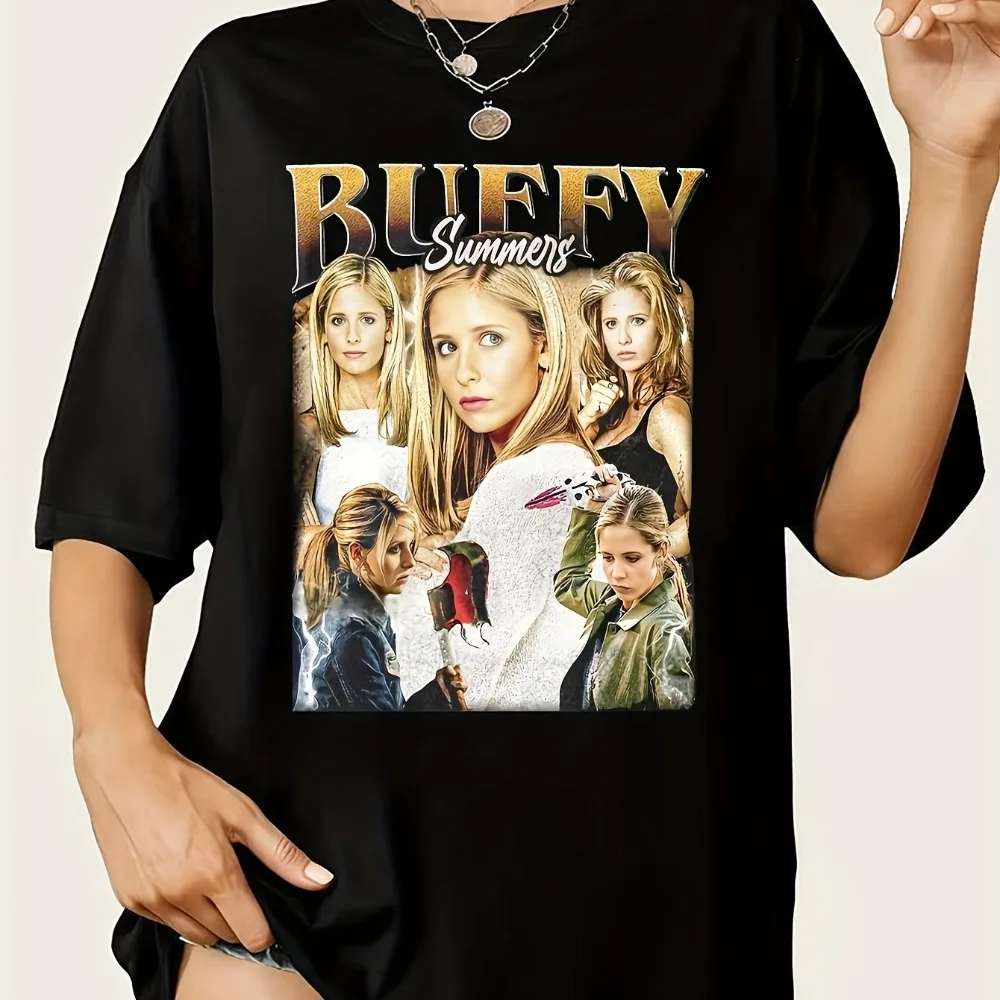 Camiseta de película con diseño de la serie Buffy y Spike, adecuada para todas las estaciones, camiseta informal tanto para hombres como para mujeres
