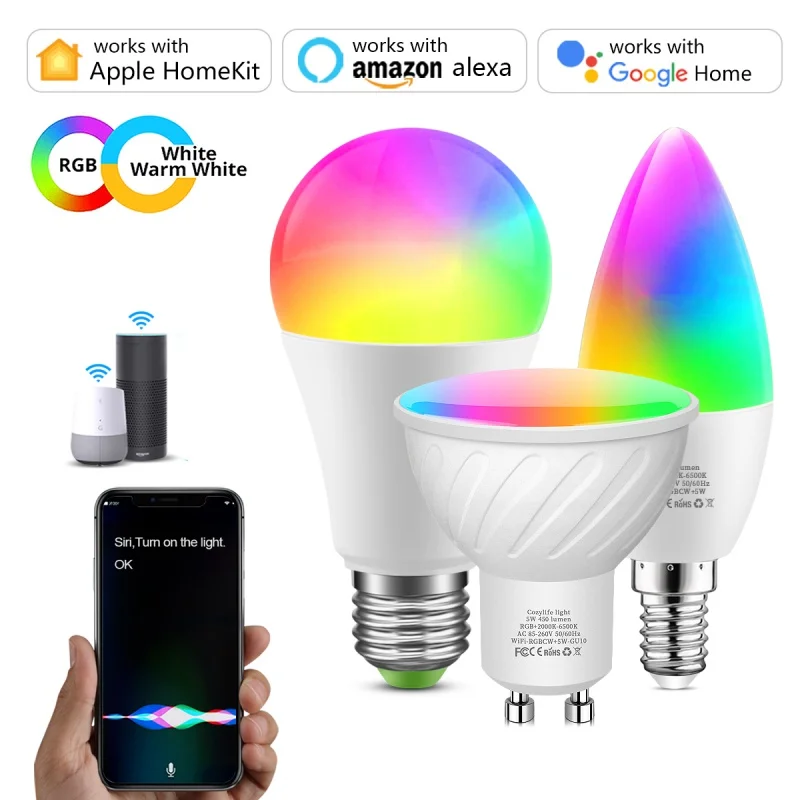 Echte Homekit Wifi Slimme Led Lamp Gu10 E14 E27 Rgb Gloeilamp Siri Voice App Controle Werk Voor Apple Home Kit Alexa Google Home