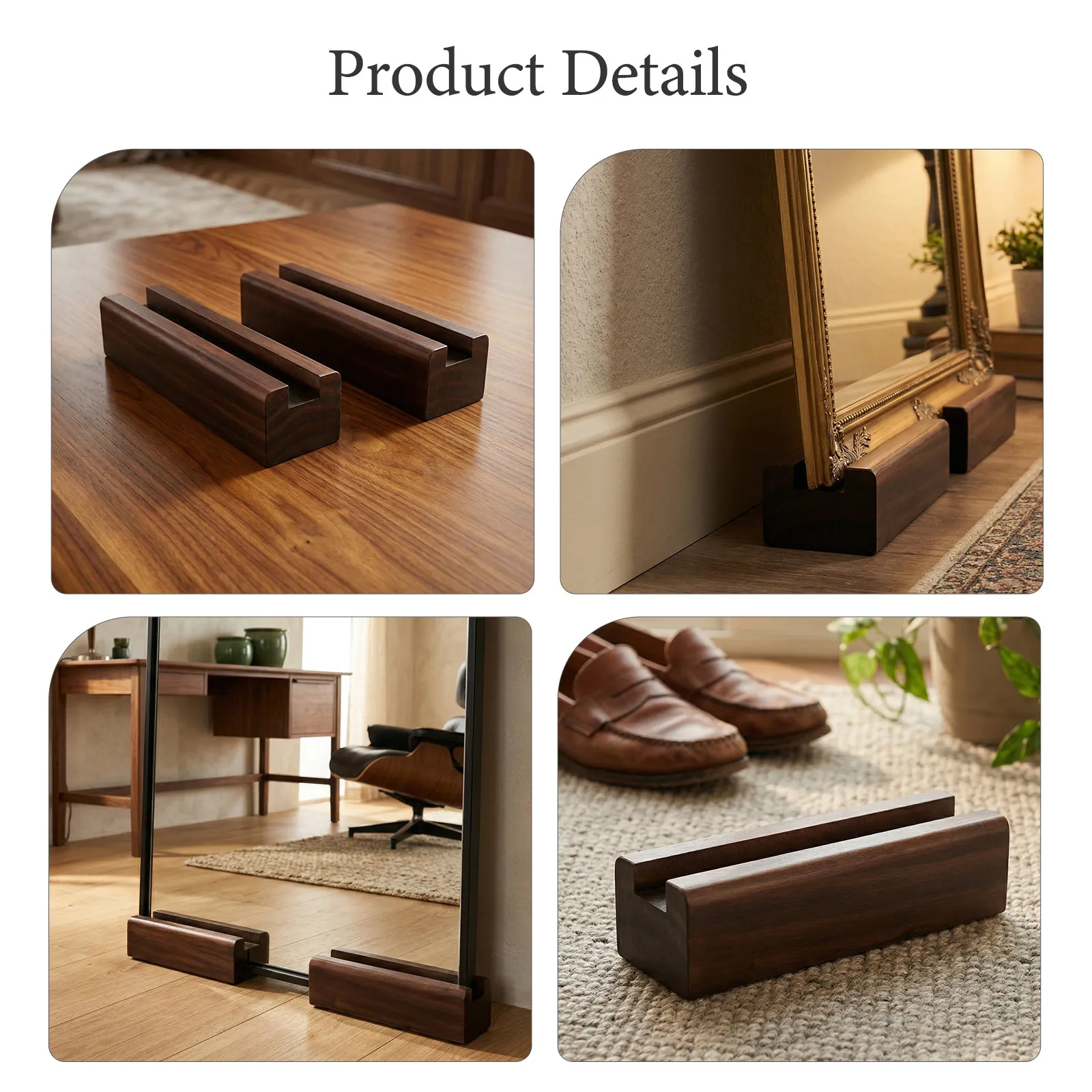 2Pcs Wooden Floor Mirror Support Stand Anti Slip Base Stable Holder Bracket Bedroom Decorative Full Length Mirror Rack 25x8x7cm