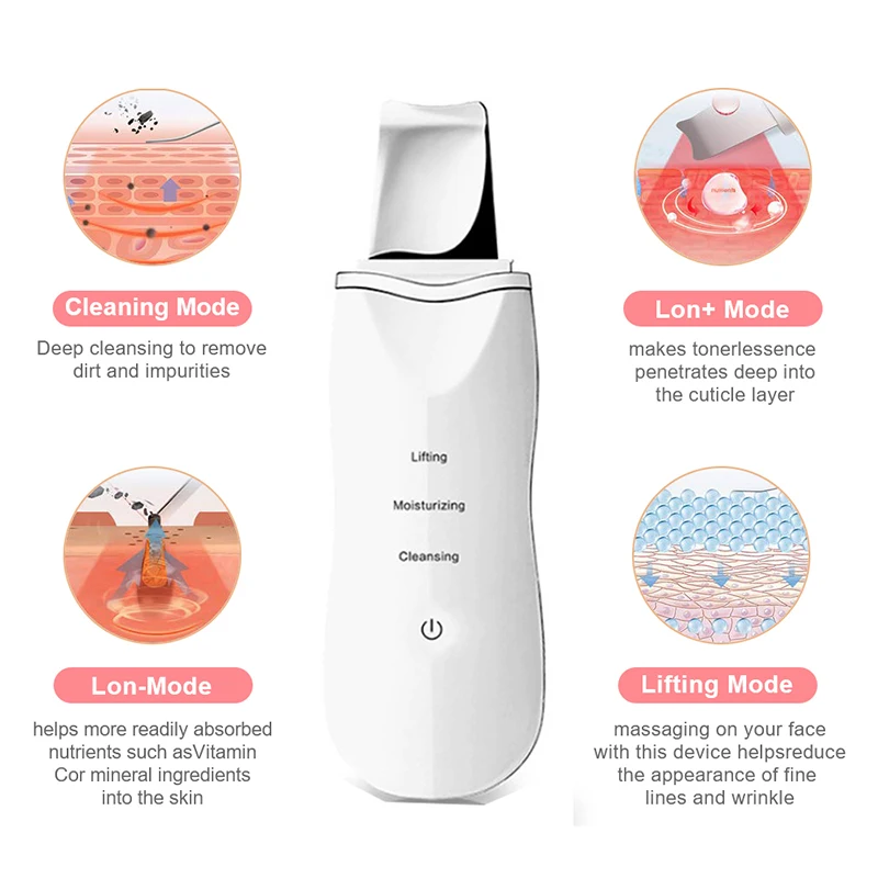 Spatule d'épurateur de peau avec 3 modes, dissolvant de points noirs, nettoyant pour le visage, outil de soin de la peau, vibration, nettoyage du visage, lifting