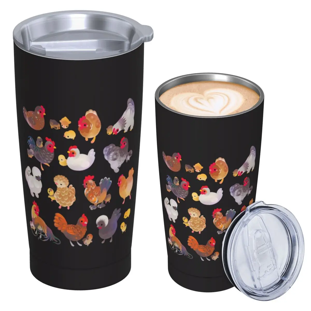 Chicken And Chick - Dark Stainless Steel Tumbler Vacuum Insulated Mugs Thermal Cold Bottle Straws With Lid 20oz