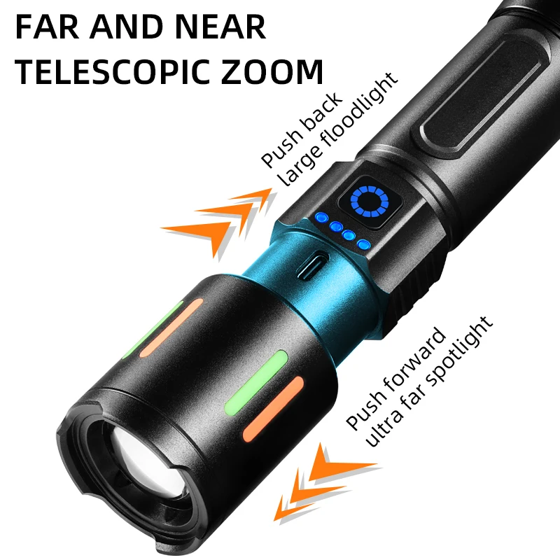 CoBa Powerful LED Flashlight 1*26650 Battery USB Rechargeable Light Telescopic Zoom Torch Lamp Outdoor Camping Fishing Lantern