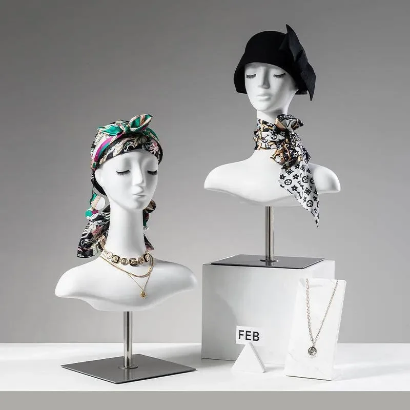 for Clothing Store Head Mannequin Props Women Model Hat Wig Jewelry Scarf Headscarf Necklace Display Rack Window Showcase