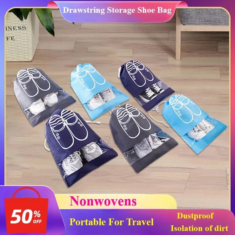 

10pcs Shoe Storage Bag Shoe Cover Non Woven Travel Portable Wardrobe Pocket Transparent Storage Cover Splashproof Hanging Bag