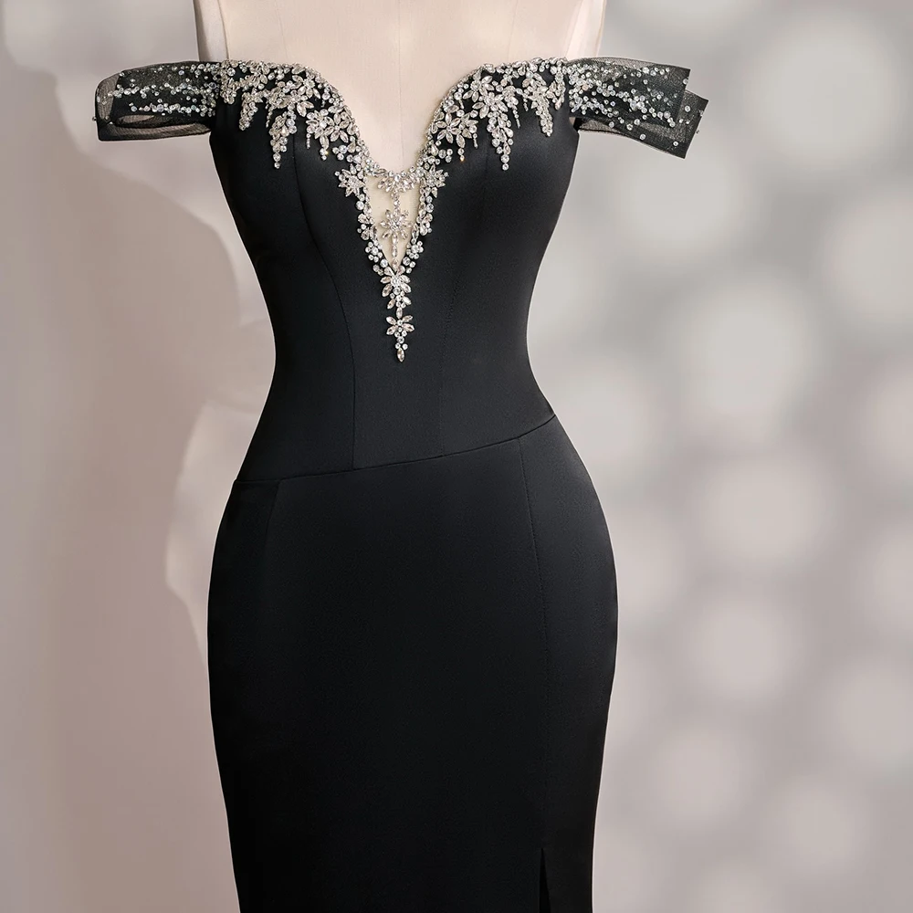 Robe de soirée trapèze personnalisée, longueur au sol, épaules dénudées, sans manches, robe de bal drapée plissée en cristal, à la mode